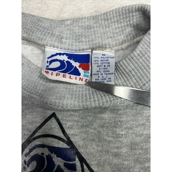 Vintage Pipeline Sports 90s Pullover Gray Crewneck Sweatshirt Size Medium - Picture 3 of 7